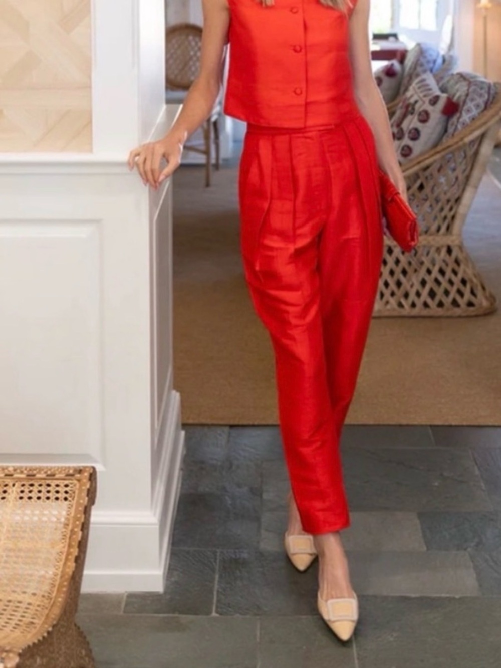 NWT Julia Amory Deco Dupioni Silk Pleat Pants Red XS $368.00 Christmas Holiday